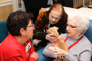 Seniors holding a puppy during a North Shore Animal League America SPOT visit.